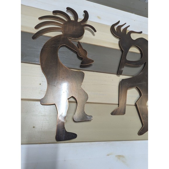 2 Kokopelli Copper Fertility Aztec Musicians 20" Wall Decor Metal Dancing Gift - Picture 3 of 8